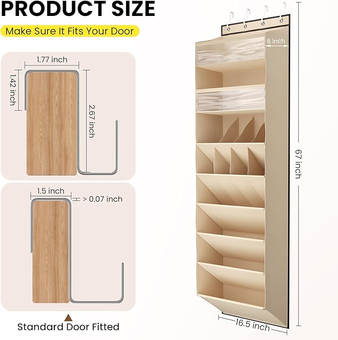 Mefirt 16-20 Pairs Over the Door Shoe Organizer, Clear Pockets Shoe Rack for Closet Door, Hanging Shoe Rack for Boots, Behind the Door Shoe Holder Fit All the Family's Sneakers, Boots, Heels, Beige