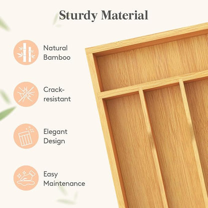 Lifewit Silverware Drawer Organizer, Utensil Tray for Kitchen, Flatware and Cutlery Holder, Storage for Spoons Forks Knives, 6.7 x 12", Natural