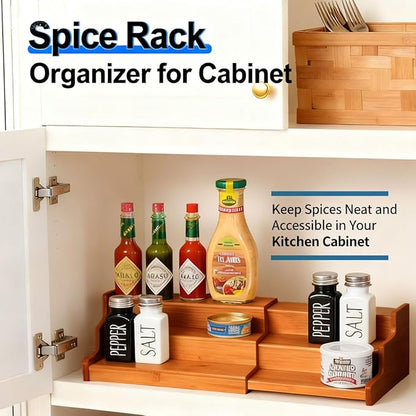 JinDoWin Spice Organization for Cabinet, Cabinet Spice Organizer, 3-Tier Spice Rack Organizer for Cabinet, Multi-Use Seasoning Organizer & Seasoning Rack (2, Dark Bamboo)