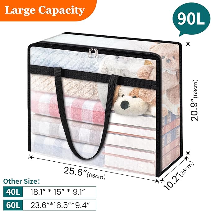 TasticTotes 8 Pack Clear Storage Bags for Comforter, Clothes & Bedding, Plastic Blanket Storage with Zipper and Handle, Moving Bags, Closet Organizer and Under-Bed Storage (90L)