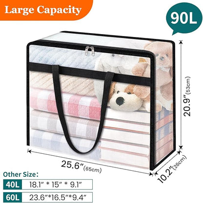 TasticTotes 4 Pack Clear Storage Bags for Comforter, Clothes & Bedding, Plastic Blanket Storage with Zipper and Handle, Moving Bags, Closet Organizer and Under-Bed Storage (90L)
