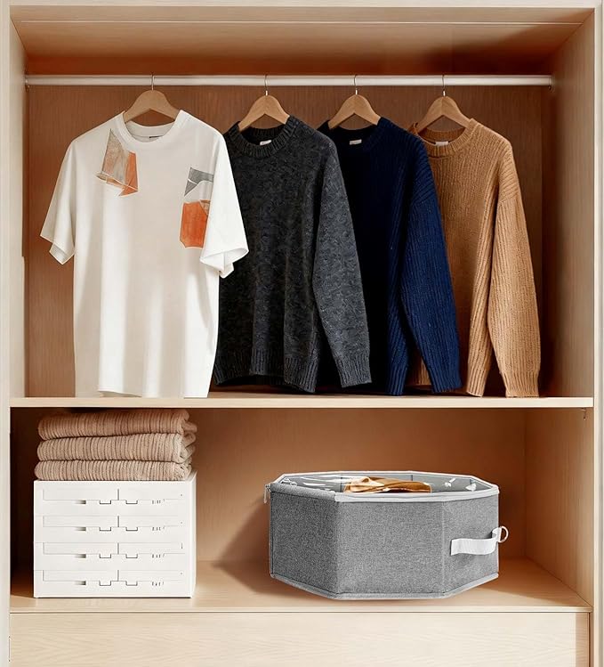 Livelab Hat Box for Travel & Home Storage, Side Reinforced Octagonal Hats Organizers, Crush-proof, Dust-proof Hat Boxes Holder Closet Storage for Cowboy, Panama & Fedora Hats | Grey