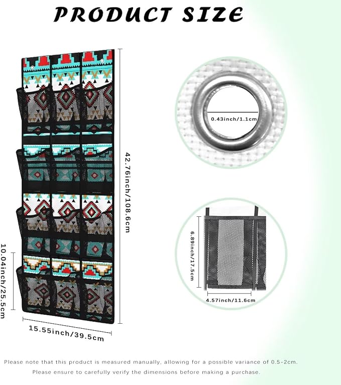 Aztec Hanging Shoe Organizer,Shoe Organizer Door Hanger with 12 Mesh Large Pockets,Behind Door Shoes Hang Holder Rack