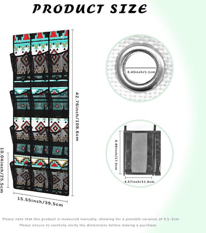 Aztec Hanging Shoe Organizer,Shoe Organizer Door Hanger with 12 Mesh Large Pockets,Behind Door Shoes Hang Holder Rack