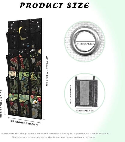 Moon Shoe Organizer Over The Door 12 Pockets Mushrooms Door Hanger Organizer Bathroom Mesh Fabric Black Shoe Holder Hanger for Living Room Space Saving Wall Hanging Storage