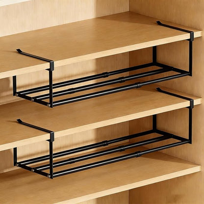 UFORU Expandable Hanging Shoe Rack Organizer for Closet, Adjustable Shoe Rack Under Cabinet Shelf, Versatile Under Shelf Storage for Kitchen, Book, Clothing Storage and Organization(Black,2PCS)