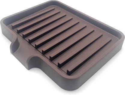 Silicone Soap Dish Tray and Sponge Holder with Drain Chute, Rectangular, Kitchen and Bathroom Sink Organizer (Dark Chocolate, 5.2"x4" (Set of 2), 7.2 Ounces)