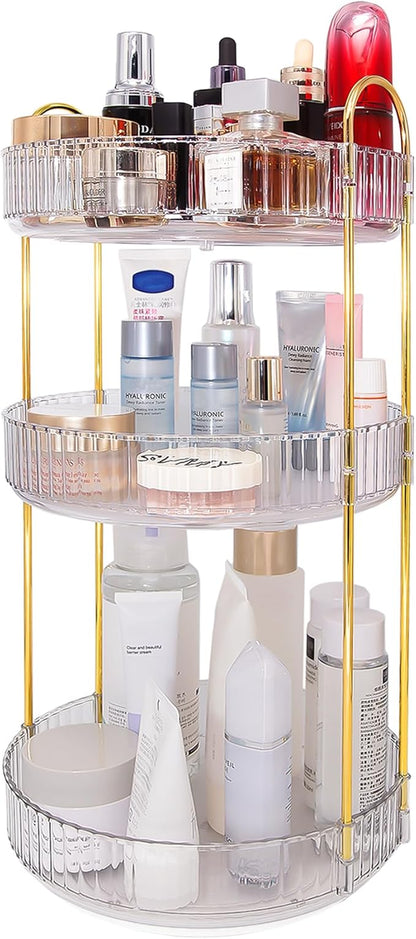 Skincare Organizers 360 Rotating, 3 Tier Round Makeup Organizer Countertop,Holder Rack Large Spinning Cosmetics Display Cases, Perfume Beauty Storage for Vanity, Countertop, Bathroom(White-3 Tier)