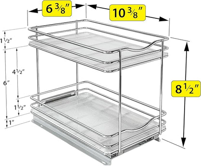 LYNK PROFESSIONAL® Pull Out Spice Organization for Cabinets - 6-3/8 inch Wide – Spice Rack for Inside Cabinets, Slide Out Spice Rack Organizer for cabinet – Pull Out Spice Rack, Sliding 2 Tier Chrome