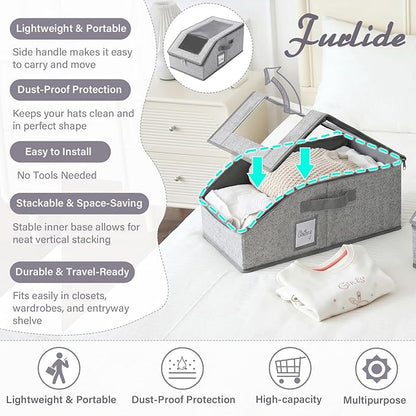Furlide 2PCS Hat Storage Box, New Grey
