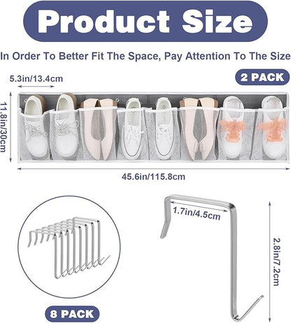 2 Pack RV Shoe Storage Solutions, Hanging Shoe Organizer with 8 Large Pockets, Wall Mounted Bedside Caddy for Entryway, Camper, Dorm & Bedroom Organization, Gray