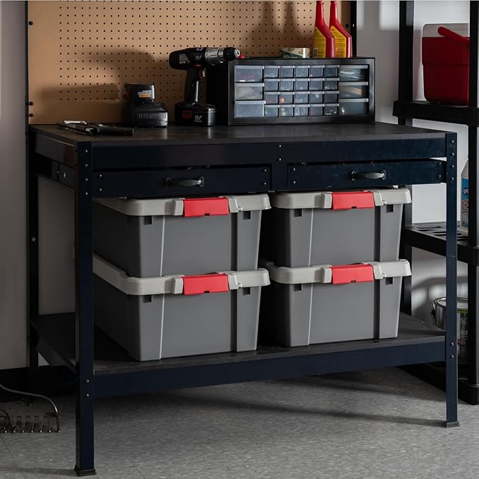 IRIS USA 12 Gallon Lockable Storage Totes with Lids, 4 Pack - Gray, Heavy-Duty Durable Stackable Containers, Large Garage Organizing Bins Moving Tubs, Rugged Sturdy Equipment Utility Tool Box