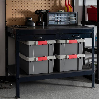 IRIS USA 12 Gallon Lockable Storage Totes with Lids, 4 Pack - Gray, Heavy-Duty Durable Stackable Containers, Large Garage Organizing Bins Moving Tubs, Rugged Sturdy Equipment Utility Tool Box