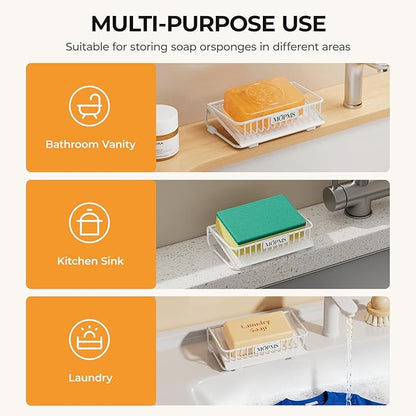 Self Draining Soap Dish, Carbon Steel Bar Soap Holder for Shower, Waterfall Design Soap Saver for Bathroom, Kicthen Sink and Countertop