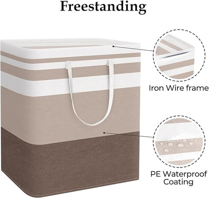 StorageRight Large Collapsible Laundry Basket Hamper with Easy Carry Handles，Freestanding Clothes Hampers for Laundry, Bedroom, Dorm, Towels, Toys, 100L, Khaki