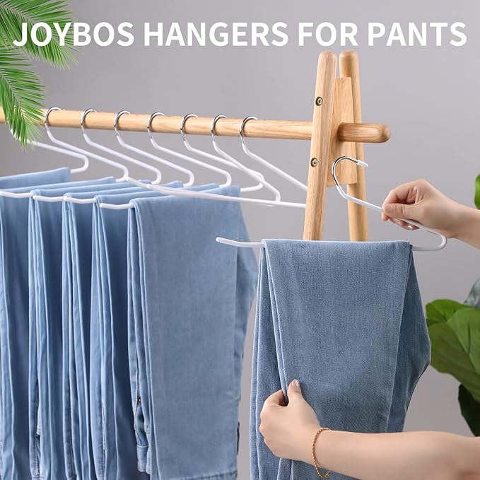 JOYBOS Jean Hangers for Closet 10 Pack - Space Saving Hanger for Pants - Non Slip Open End Stainless Steel Clothes Rack