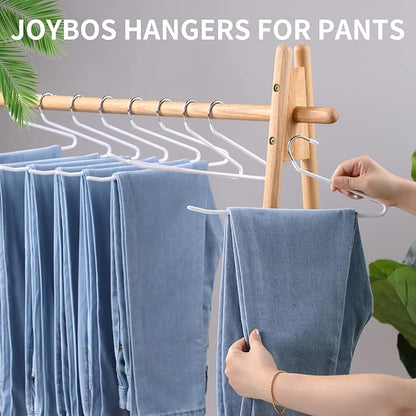 JOYBOS Jean Hangers for Closet 10 Pack - Space Saving Hanger for Pants - Non Slip Open End Stainless Steel Clothes Rack