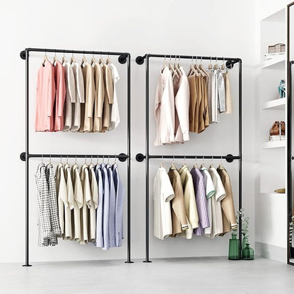 Industrial Pipe Clothing Rack Wall Mounted Garment Rack, Black Pipe Clothes Rack Retail Display Hanging Rod for Closet Storage, Laundry Room