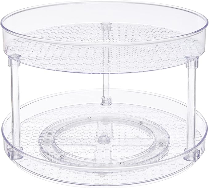 Amazon Basics 2 Tier Lazy Susan Turntable Organizer for Condiments, 12" Diameter, Clear