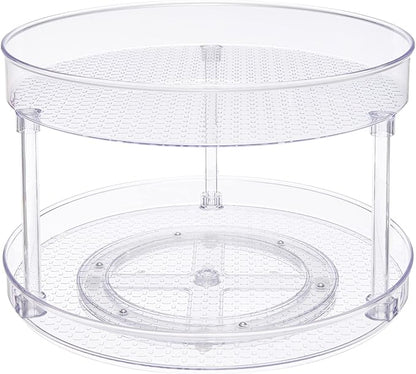Amazon Basics 2 Tier Lazy Susan Turntable Organizer for Condiments, 12" Diameter, Clear