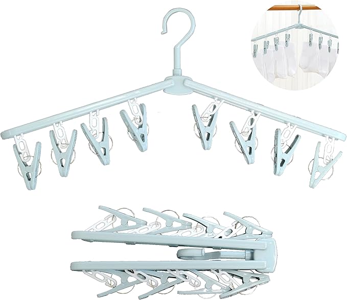 Collapsible Travel Shorts Skirt Shirt Socks Hangers with Clips Foldable Pants Clothes Plastic Suit Hangers Non Slip Closet Blue Organizer Retail Displays