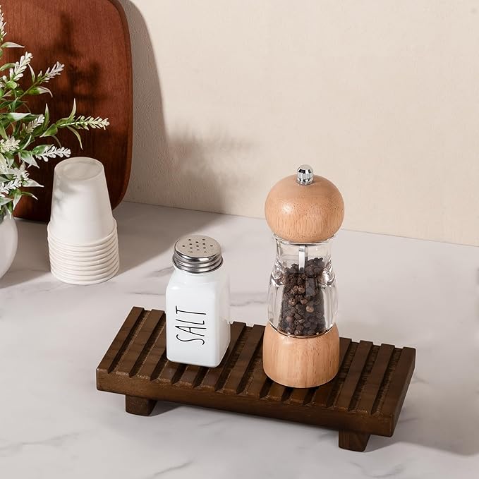 Bathroom Tray Rustic Farmhouse Bathroom Decor Wood Display Stand Riser Kitchen Soap Dish Holder for Vanity, Countertop, Sink, 8.6 * 3.6 Walnut