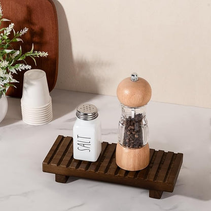 Bathroom Tray Rustic Farmhouse Bathroom Decor Wood Display Stand Riser Kitchen Soap Dish Holder for Vanity, Countertop, Sink, 8.6 * 3.6 Walnut
