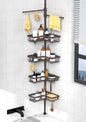 KEGII Shower Caddy Tension Pole with 2 Towel Bars, Adjustable Corner Bathroom Organizer, Rustproof Bathtub Storage Shelves for Shampoo, 25–114.2 Inch Shower Corner Rack for Renters & Family, Bronze