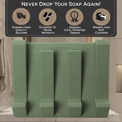 Silicone Soap Dish (USA Patented) Self Draining Bar Soap Holder for Shower Bathroom Sink, Drying Soap Dish Tray Kitchen Sponge Holder Easy Cleaning Soap Saver Mat (Eco Green, 1)