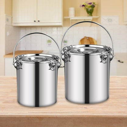 Stainless Steel Sealed Bucket Transport Container with Lid Cater Stew Soup Boiling Soup Pot Storage Bucket for Household Cafe, 17.5 cmx17.5 cm