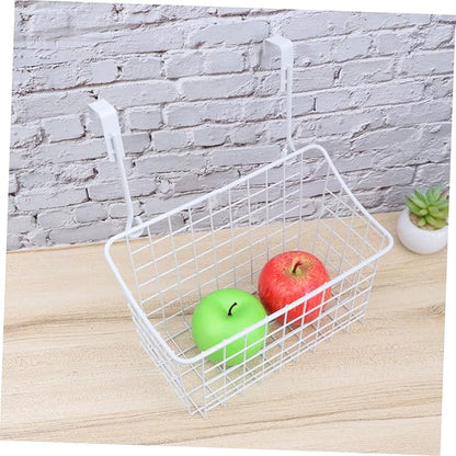 Sosoport White Hanging Storage Basket Over Cabinet Door Organizer Rack for Kitchen Bathroom Office Rust Ventilated Door Basket Easy Install Needed