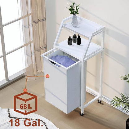 Timberer Laundry Hamper, Laundry Sorter, Rolling Laundry Basket with Wheels, 2 Shelves, 18 Gal(68L), Pull-Out and Removable Oxford Fabric Bags, White and Grey