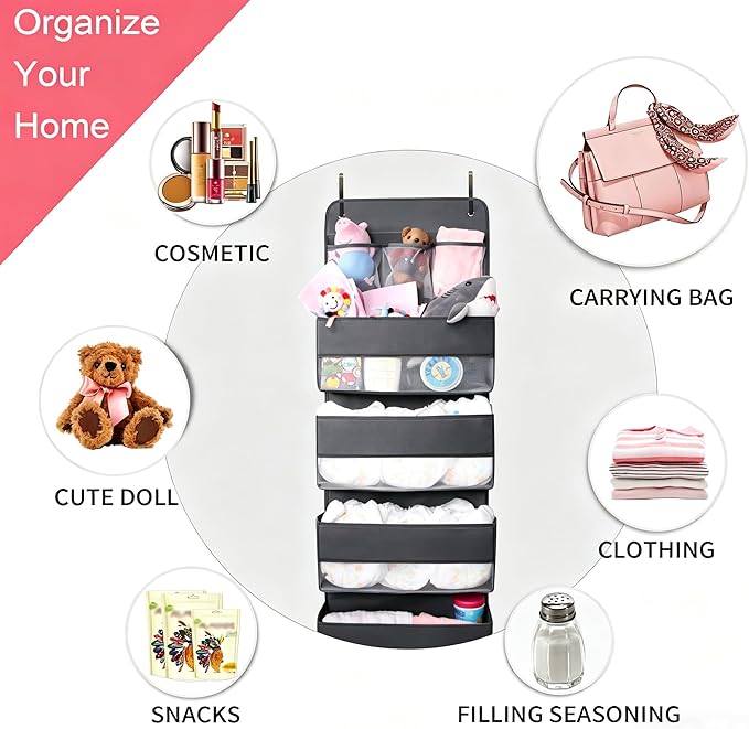 Jay-Chi Over Door Hanging Organizer Storage - 7 Large Pockets Closet Bathroom Baby Nursery Organizer Perspective Window Wall Mount Rack for Clothes Toys Sundries(Grey)