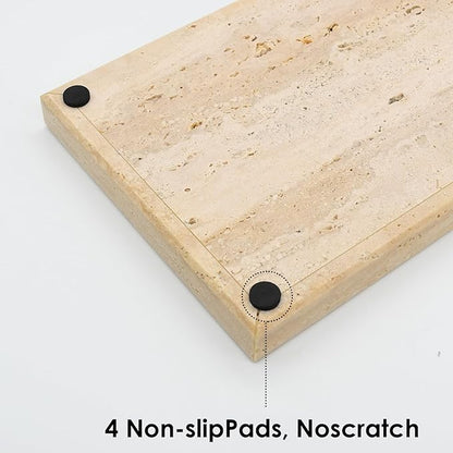 Real Natural Travertine Tray for Bathroom, Vanity, Kitchen and Desktop, Rectangle Genuine Travertine Stone Tray for Jewelry, Cosmetics, Candles, Lotion, Perfume and Home Decor