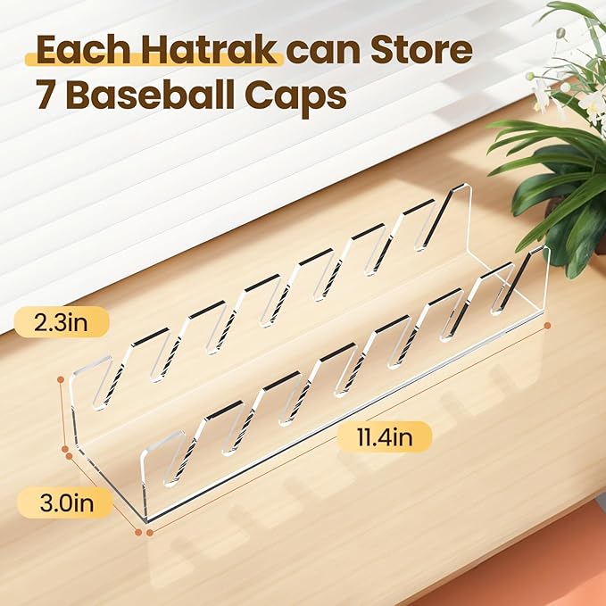 Nicetree Hat Organizer, 2 Pcs No Install Acrylic Hat Racks for 14 Baseball Caps Storage, Hat Stand for Baseball Caps Display and Organizer for Dresser, Bedroom, Closet, Office