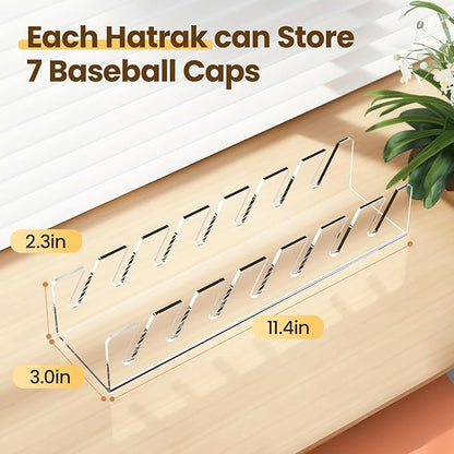 Nicetree Hat Organizer, 2 Pcs No Install Acrylic Hat Racks for 14 Baseball Caps Storage, Hat Stand for Baseball Caps Display and Organizer for Dresser, Bedroom, Closet, Office