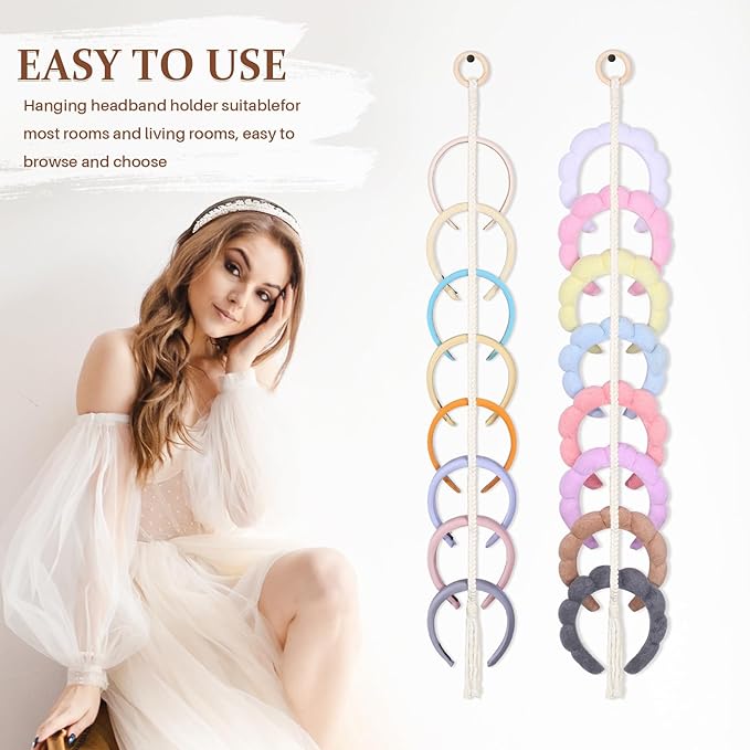3 PCS Headband Holder Organizer for Girl,Hanging Hairband Storage for Women,Beige Hair Hoop Display Hair Accessories Organizer Bedroom College Dorm Decor(Beige Beads)