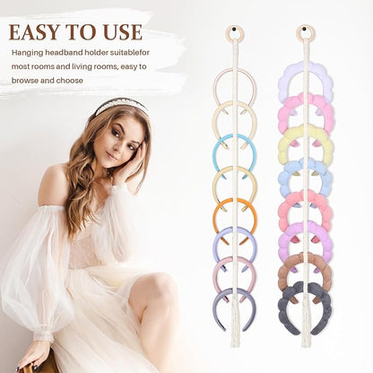 3 PCS Headband Holder Organizer for Girl,Hanging Hairband Storage for Women,Beige Hair Hoop Display Hair Accessories Organizer Bedroom College Dorm Decor(Beige Beads)