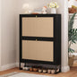 AVZEAR Narrow Shoe Cabinet with 2 Flip Drawer, Freestanding Shoe Organizer Shoe Cabinet Storage for Entryway, Slim Shoe Storage Shoe Rack for Closet with Linen Doors in Hallway, Living Room(Black)