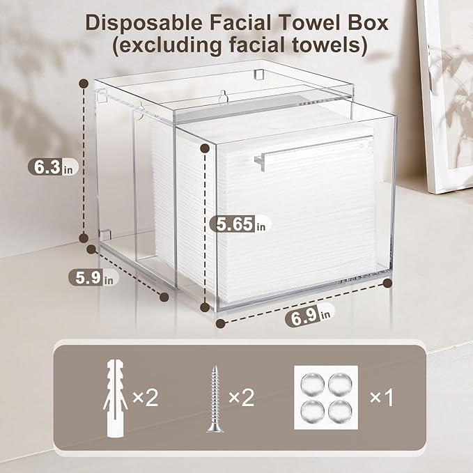 Disposable Facial Towels Storage Box - Acrylic Container Compatible With Clean Skin Club Clean Towel XL - Wall-Mounted Makeup Organizer With Drawer Valentine's Day Gifts