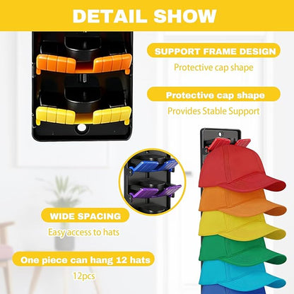4 Pack Hat Organizer for Baseball Caps Hat - with Built-in Spring Clips Wall Mount Closet Hat Rack Holder Organizer for Baseball Caps Hold Up to 40 Hats Strong Adhesive Hat Storage Display Holder