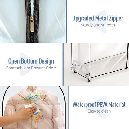 Clear Garment Rack Cover 59" L x 20" W x 60" H, Clothes Rack Cover with Reinforced Double Zippers, Waterproof PEVA Dustproof Protection – Cover Only, Rack Not Included