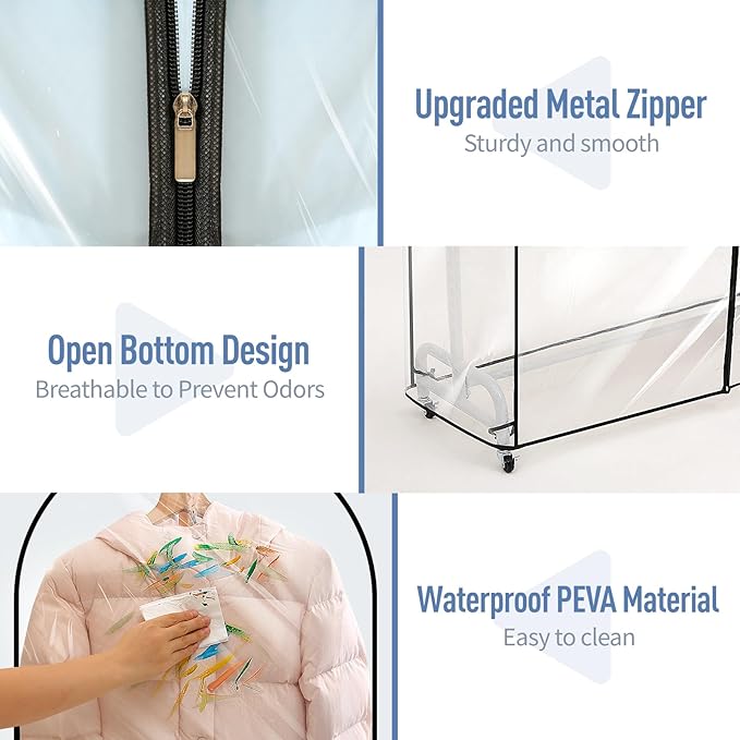 Clear Garment Rack Cover 43" L x 20" W x 60" H, Clothes Rack Cover with Reinforced Zipper, Waterproof PEVA Dustproof Protection – Cover Only, Rack Not Included