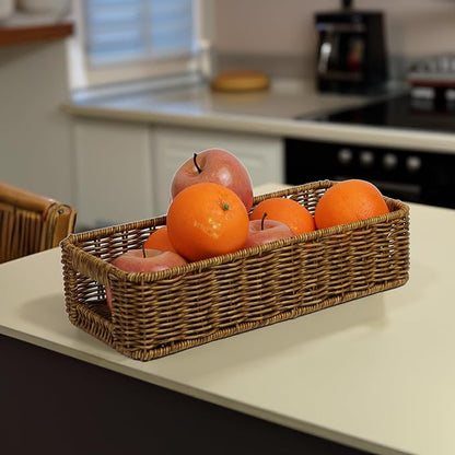 Basket for Toilet Paper Storage, Waterproof Wicker Baskets for Bathroom Counter Organizer, Small Storage Basket for Organizing Countertop Bathroom Bedroom Toilet Tank (Dark Brown)