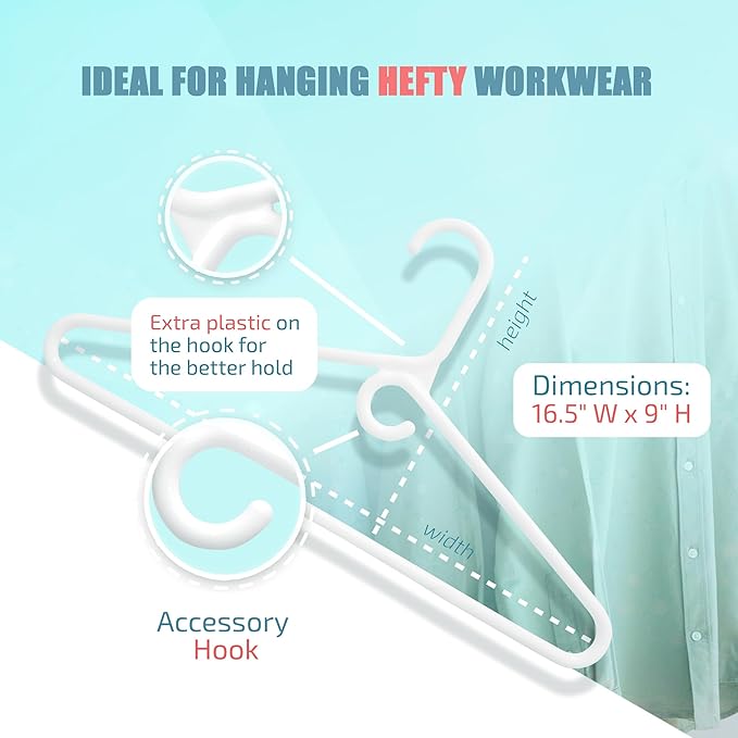 DEILSY™ Heavy Duty Plastic Hangers 10 Pack - Extra Heavy Duty Hangers for Clothes, Thick White Plastic Hangers, Strong Clothes Hangers with Hook for Scarves & Belts