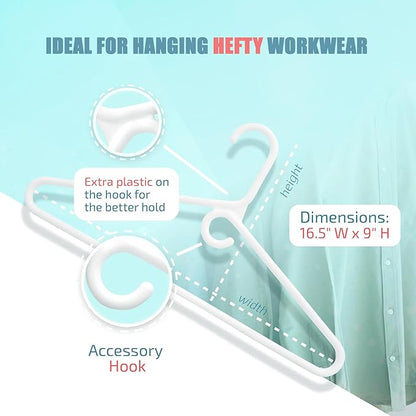 DEILSY™ Heavy Duty Plastic Hangers 10 Pack - Extra Heavy Duty Hangers for Clothes, Thick White Plastic Hangers, Strong Clothes Hangers with Hook for Scarves & Belts