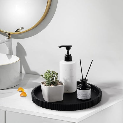 Silicone Bathroom Tray Round Kitchen Counter Organizer Decorative Vanity Accessories Coffee Table Decor for Perfume, Candle, Soap Dish, 10 Inch, Black