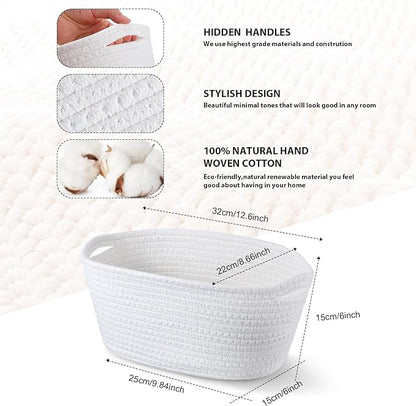 Sawysine 6 Pcs Storage Baskets Bulk for Organizing Cotton Rope Woven Basket with Handles for Gift Cloth Shelves Blanket Toys Living Room(White)