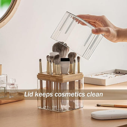 3-Pack Makeup Organizer Set with Lids, Makeup Brush Holder Containers, Cosmetic Display Case, Bathroom Vanity Counter Storage for Eyeliners Lip Liners Qtips Sponges Cotton Pad