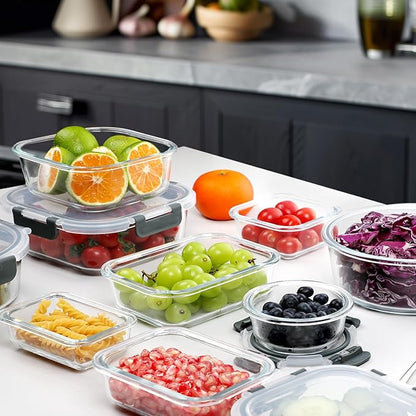 VERONES 30 Pieces Glass Meal Prep Containers Set, Stackable Glass Food Storage Containers with Lids-Airtight Lunch Containers，for Microwave, Oven, Freezer & Dishwasher,Grey